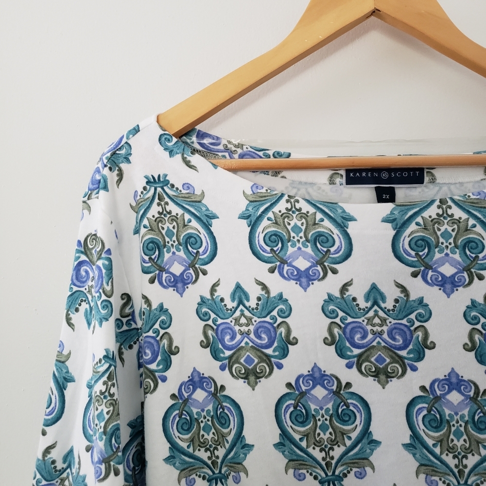 Karen Scott || Boatneck Olive Sprig Top - Picture 4 of 6